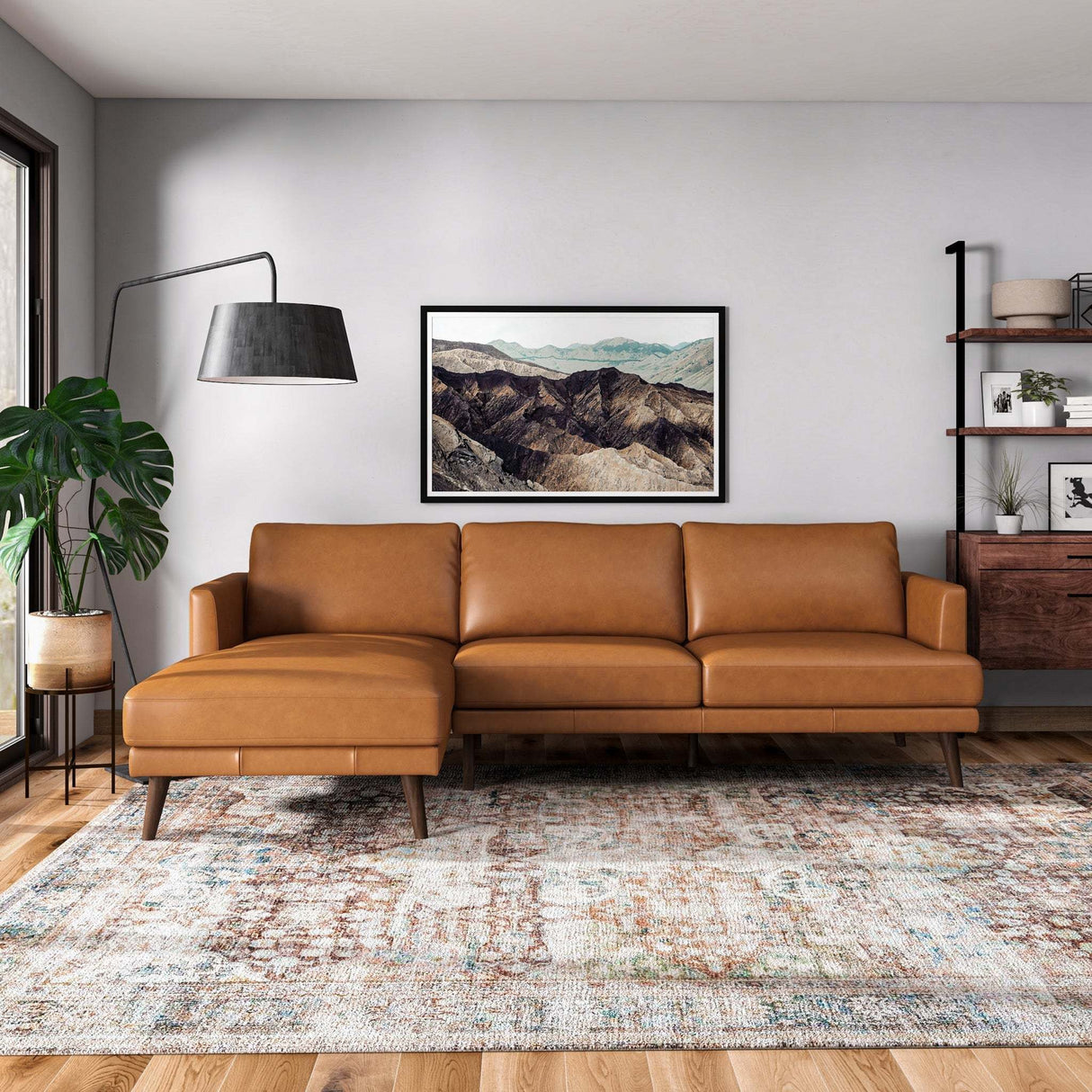 Lore L-Shaped Genuine Leather Sectional In Tan Left Facing - sold by Home Elegance USA