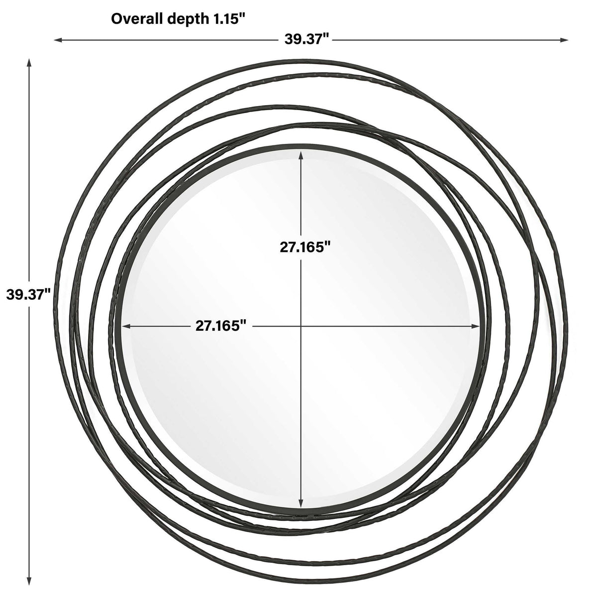 Whirlwind Round Mirror - Black by Uttermost - View 6