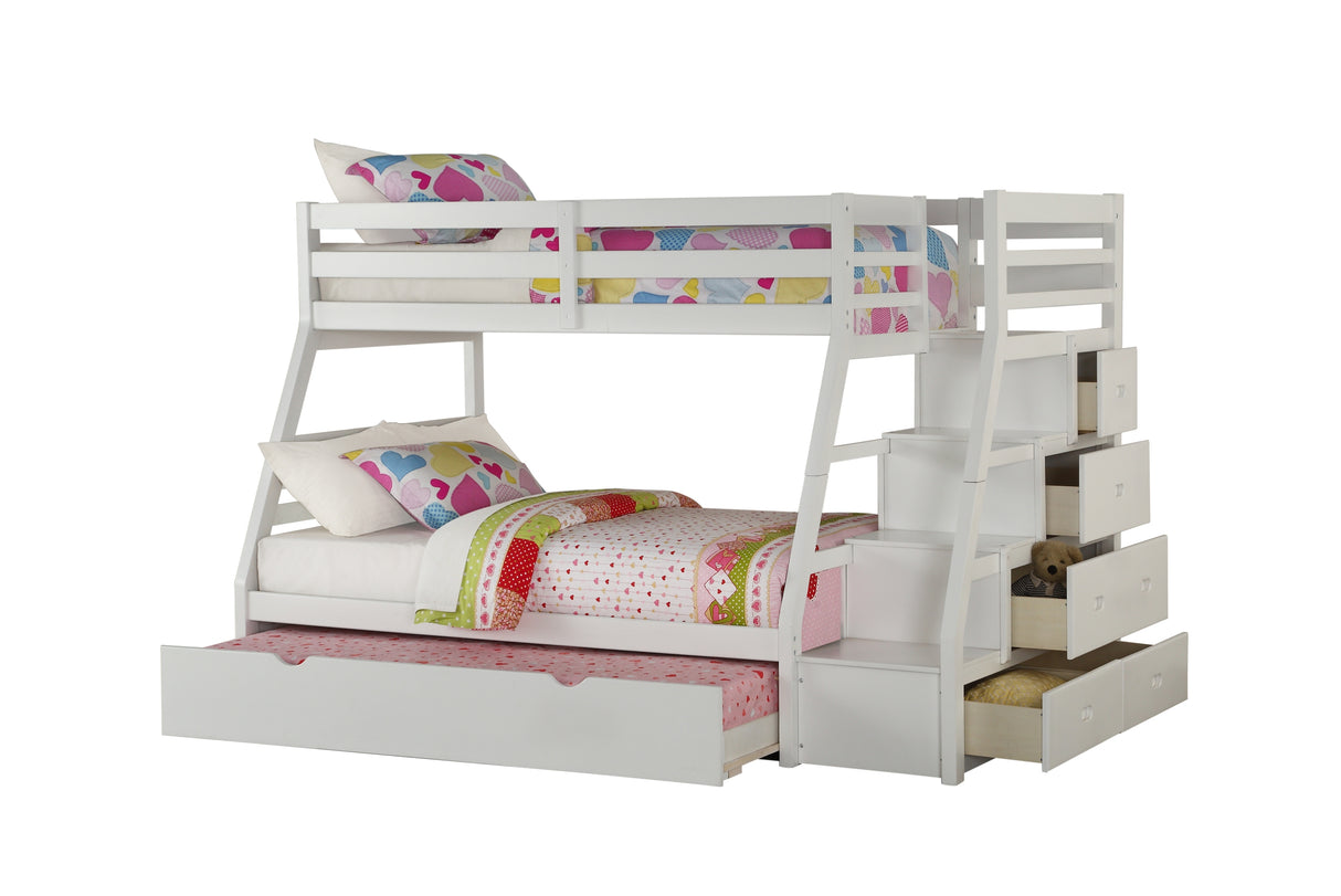 Jason White Finish Twin/Full Bunk Bed W/Trundle & Storage - sold by Home Elegance USA
