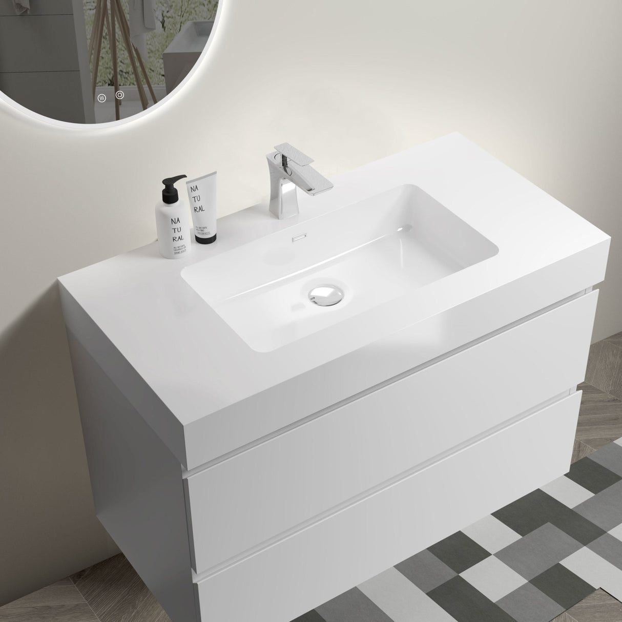 Alice 36" White Bathroom Vanity with Sink, Large Storage Wall Mounted Floating Bathroom Vanity for Modern Bathroom, One - Piece White Sink Basin without Drain and Faucet | Home Elegance USA