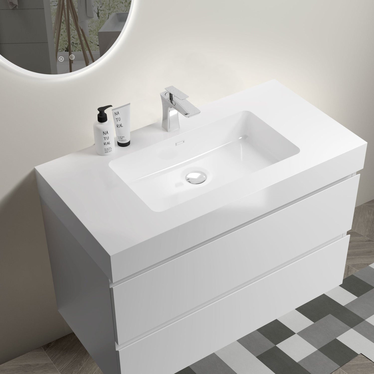 Alice 36" White Bathroom Vanity with Sink, Large Storage Wall Mounted Floating Bathroom Vanity for Modern Bathroom, One - Piece White Sink Basin without Drain and Faucet | Home Elegance USA