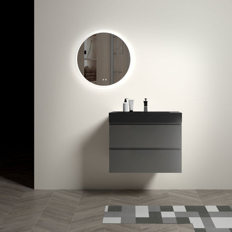 Alice 30" Gray Bathroom Vanity with Sink, Large Storage Wall Mounted Floating Bathroom Vanity for Modern Bathroom, One - Piece Black Sink Basin without Drain and Faucet | Home Elegance USA