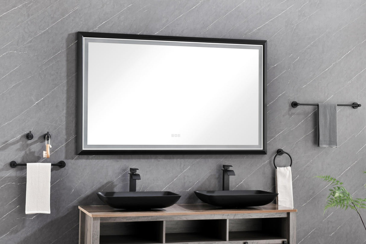 72in. W x 48in. H Oversized Rectangular Black Framed LED Mirror Anti - Fog Dimmable Wall Mount Bathroom Vanity Mirror HD Wall Mirror Kit For Gym And Dance Studio 48X 72Inches With Safety Ba | Home Elegance USA