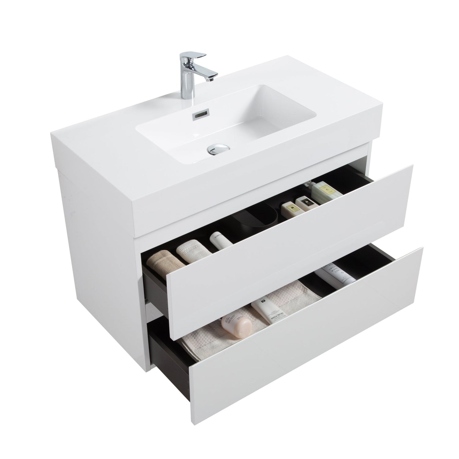 Alice 36" White Bathroom Vanity with Sink, Large Storage Wall Mounted Floating Bathroom Vanity for Modern Bathroom, One - Piece White Sink Basin without Drain and Faucet | Home Elegance USA