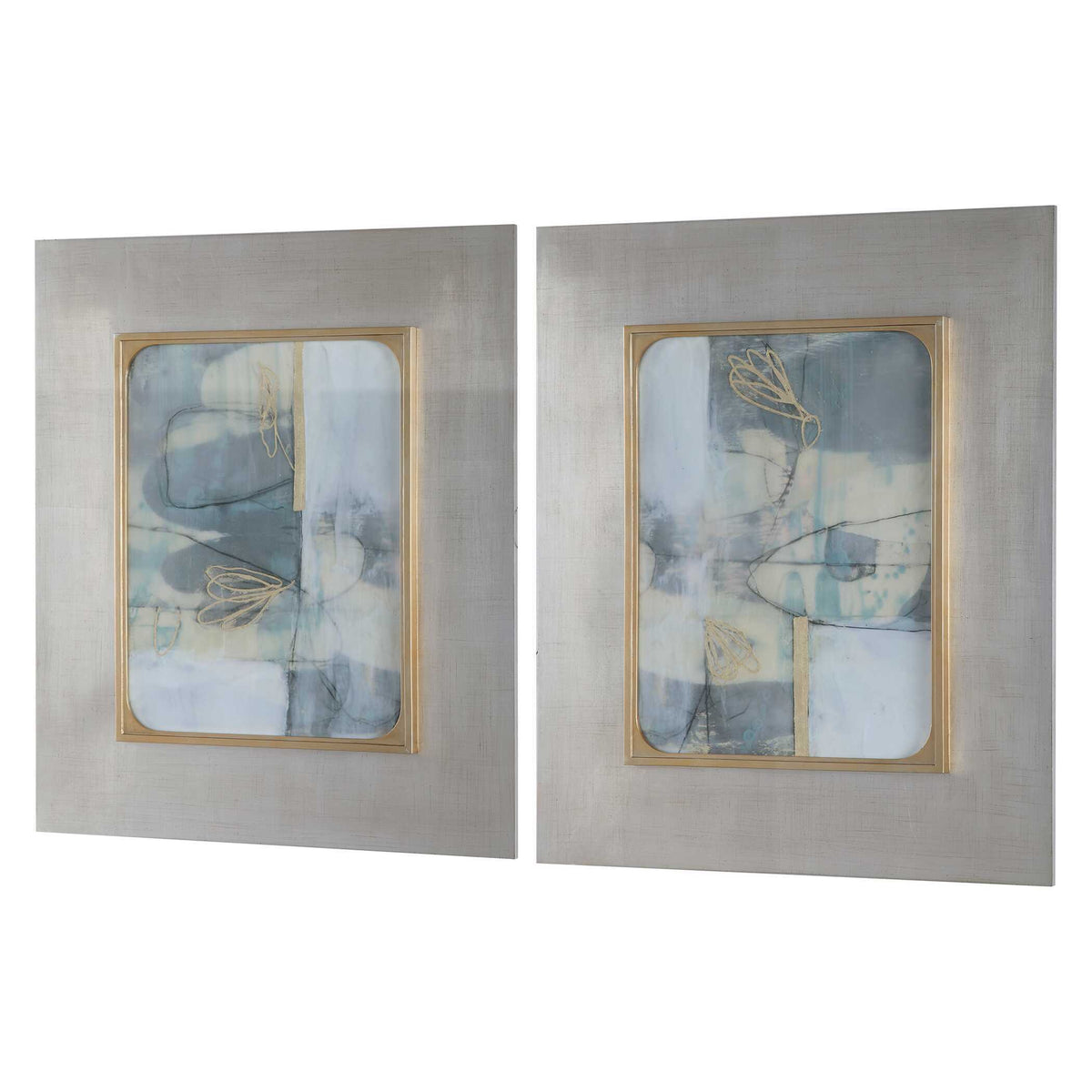 Gilded Whimsy Abstract Prints (Set of 2) - Dark Gray / Blue by Uttermost - View 4