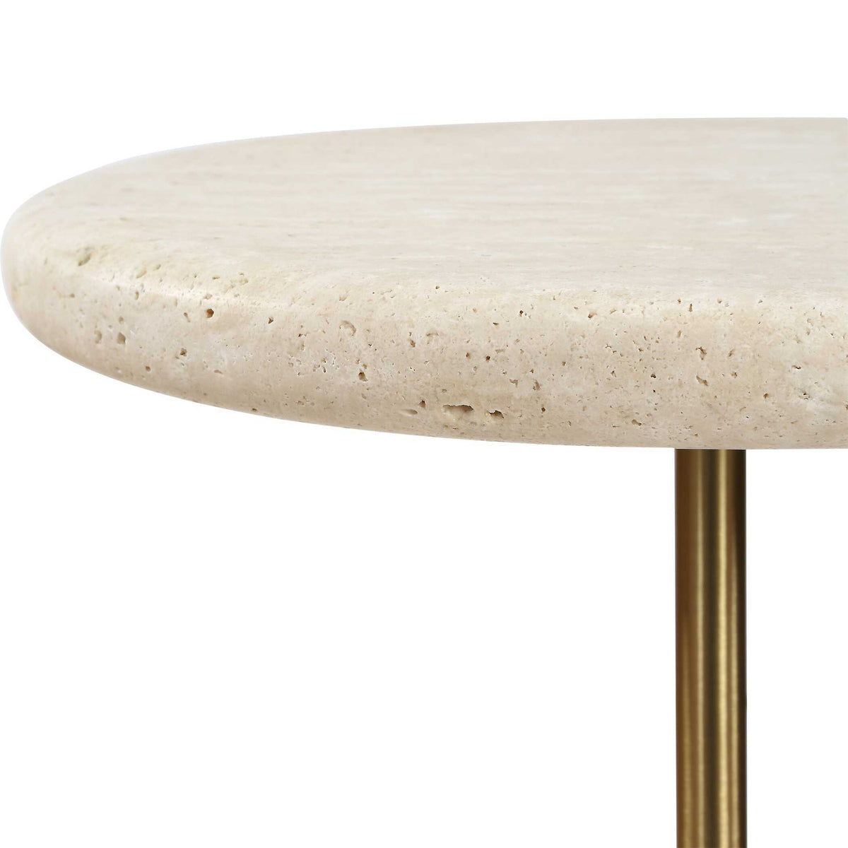Adames Travertine Drink Table Brass / White - Gold / White by Uttermost - View 4