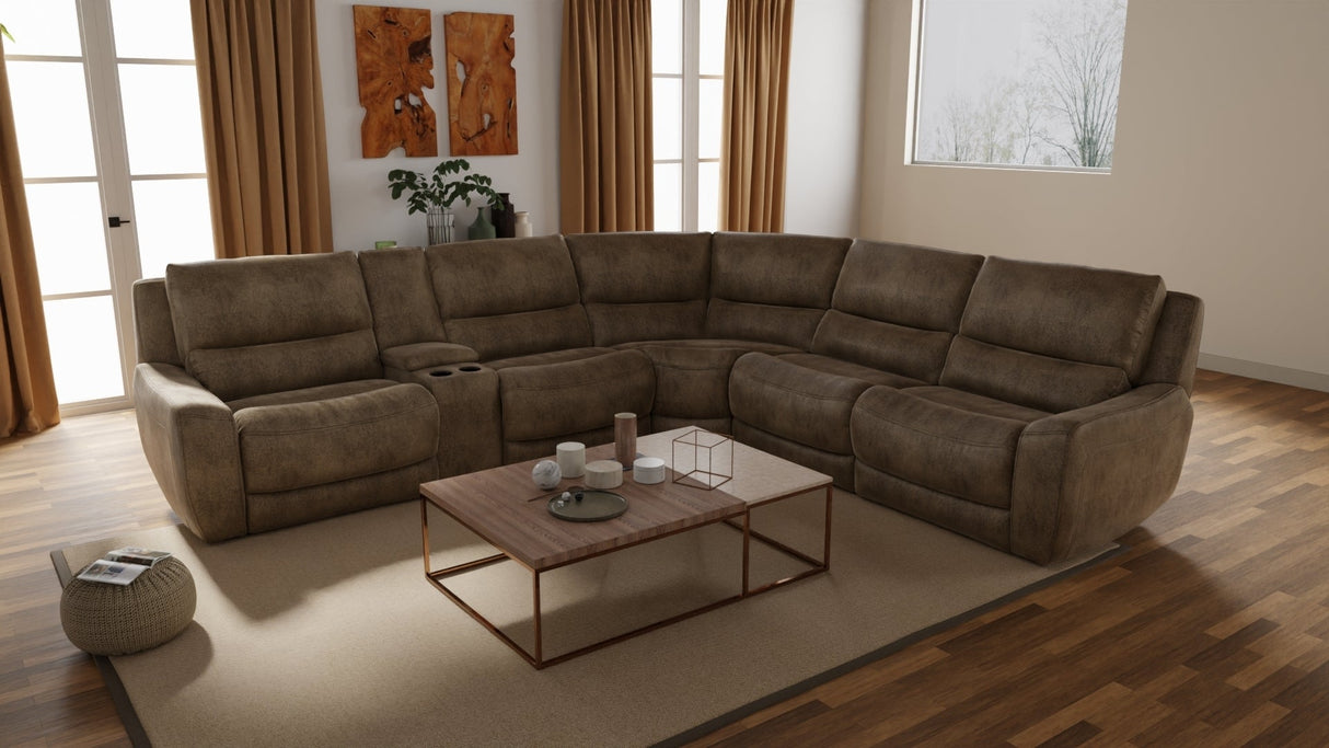 6-Piece Performance Fabric Power Reclining Sectional in Texas Slate - sold by Home Elegance USA