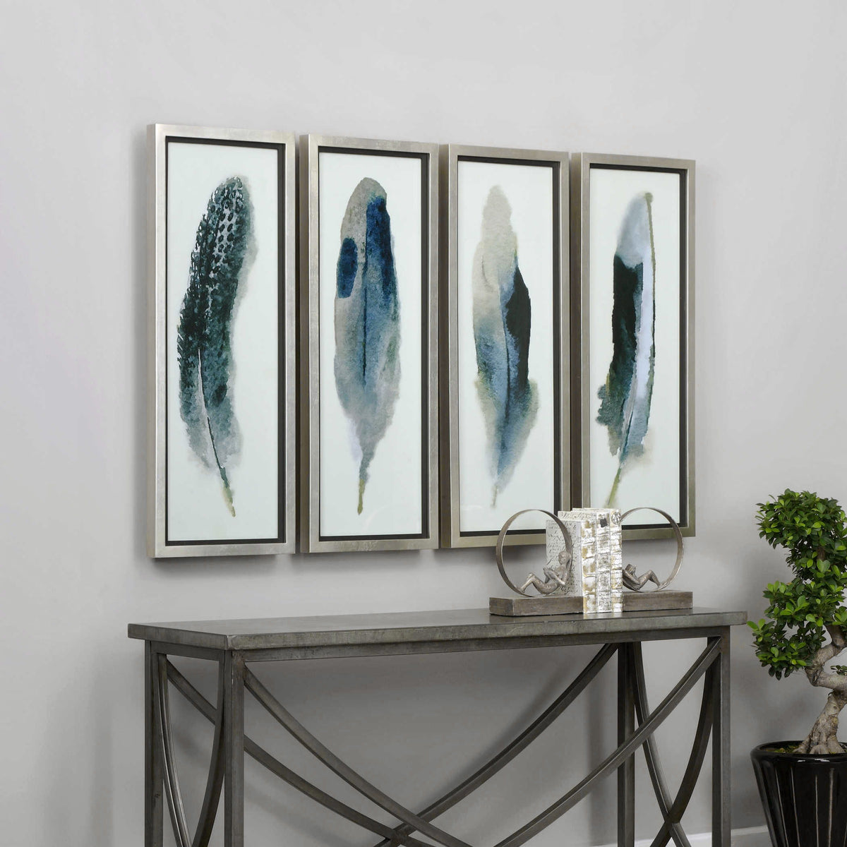 Feathered Beauty Prints (Set of 4) - Silver / Blue by Uttermost - View 2