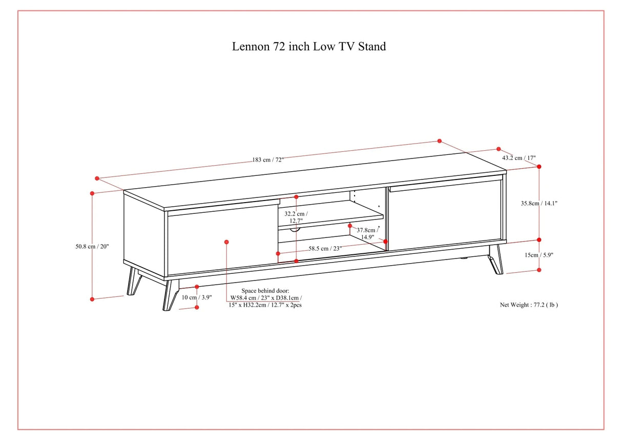 Lennon 72 inch Wide Solid Wood Low TV Stand in Oak For TVs up to 80 inches - sold by Home Elegance USA