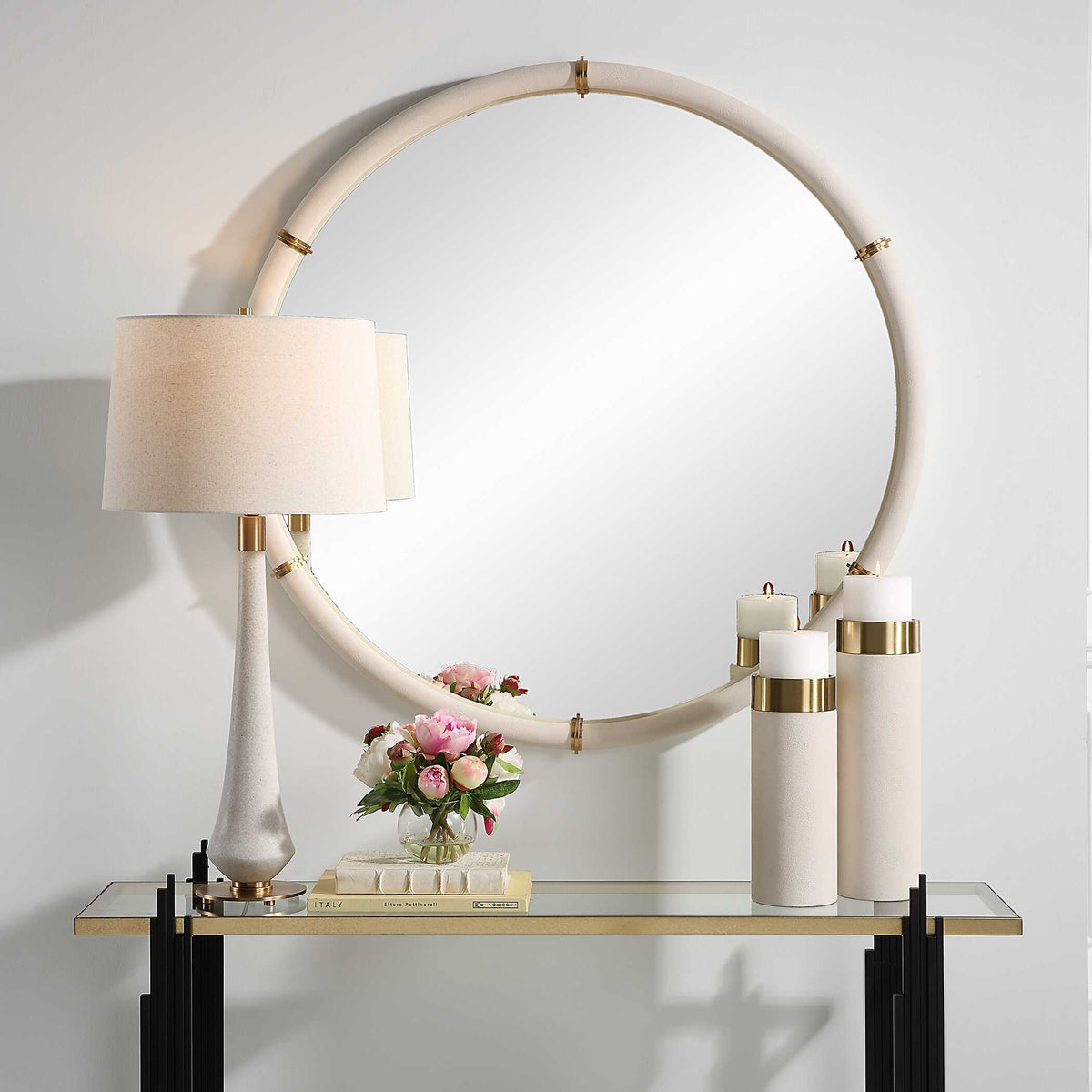 Cyprus Round Mirror - White by Uttermost - View 2