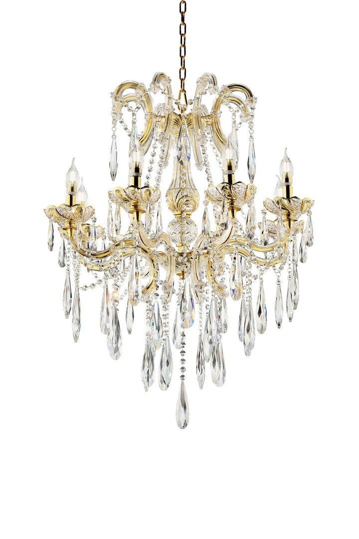35" Tall" Luminere" 8 LED Light Chandelier with Crystals, Matte Gold and Crystal | Home Elegance USA