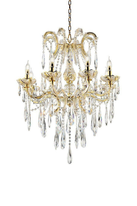 35" Tall" Luminere" 8 LED Light Chandelier with Crystals, Matte Gold and Crystal | Home Elegance USA