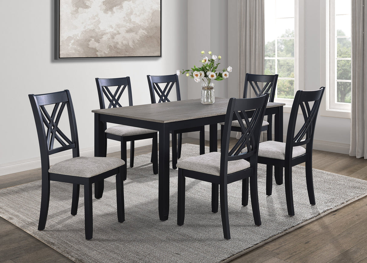 7-Pc Dinette Set Light Black Gray Rectangular Table Grey Upholstered Chairs Transitional Dining Room Wooden Dining Set Furniture - sold by Home Elegance USA