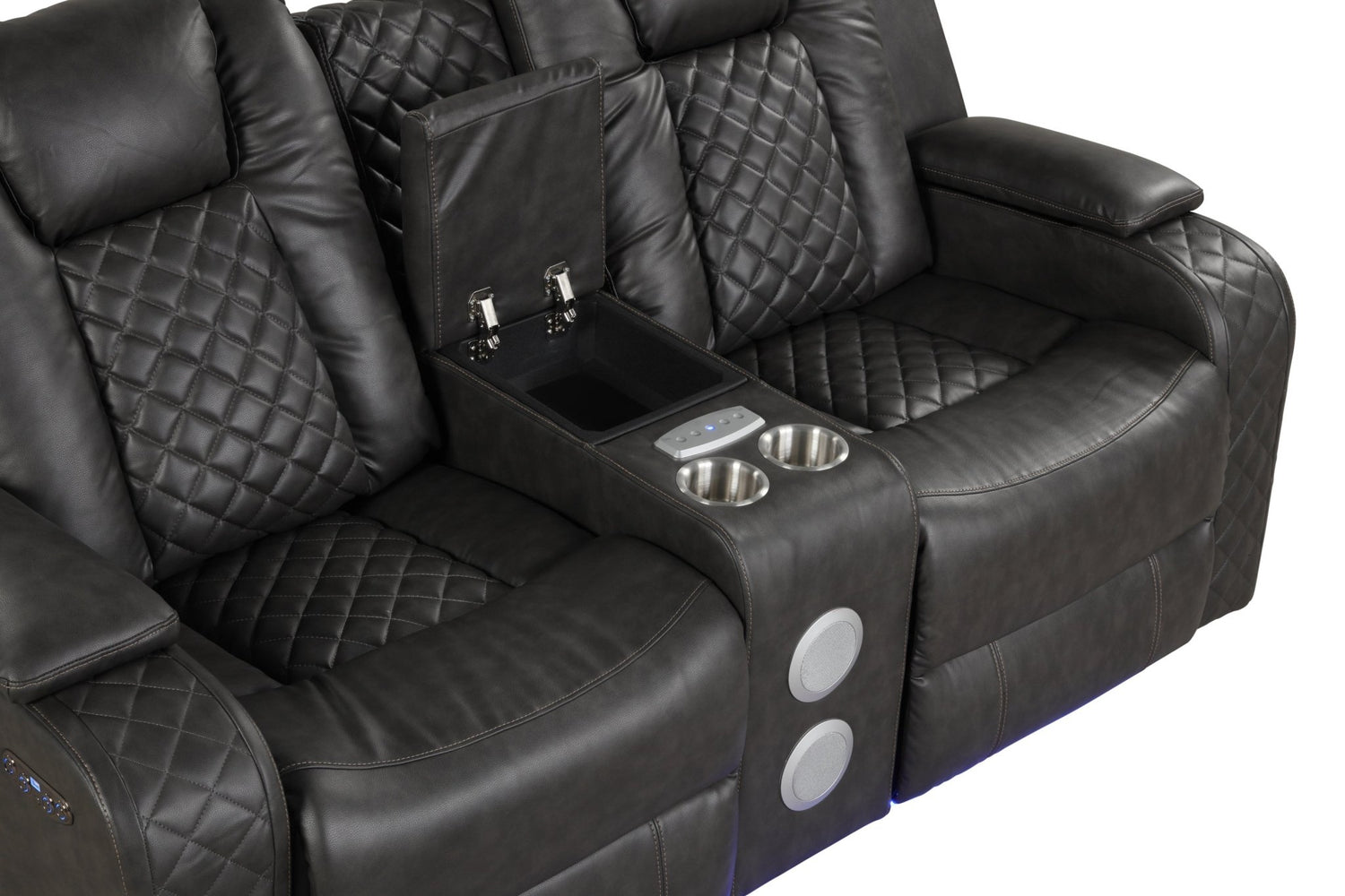 Benz LED & Power Reclining Loveseat Made With Faux Leather in Black | Home Elegance USA