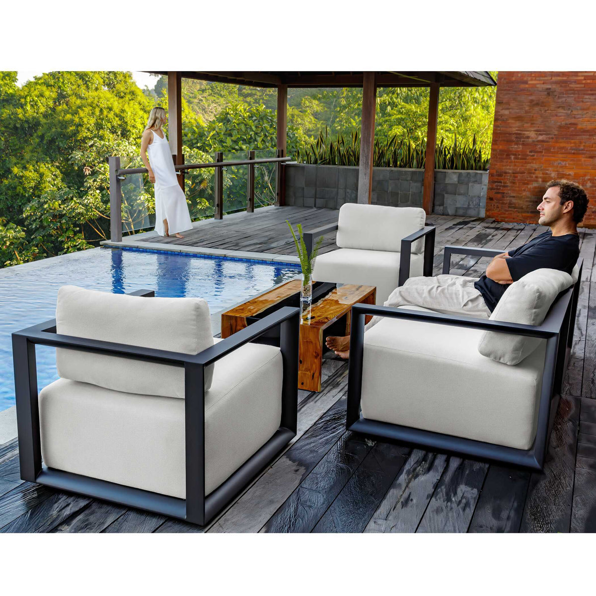 Remsen Outdoor Lounge Chair Black / Oyster - Black / White by Uttermost - View 13