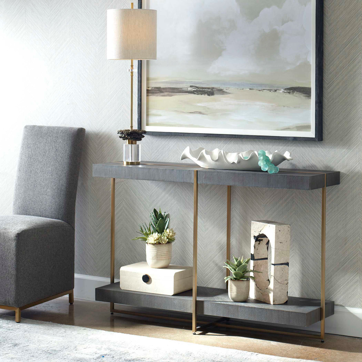Taja Modern Brass / Wood Console Table - Gold / Dark Brown by Uttermost - View 3
