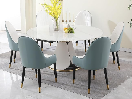 Fashion modern sinntered stone dining table with simple and multi-functional retractable dining table with 6pcs Chairs - sold by Home Elegance USA