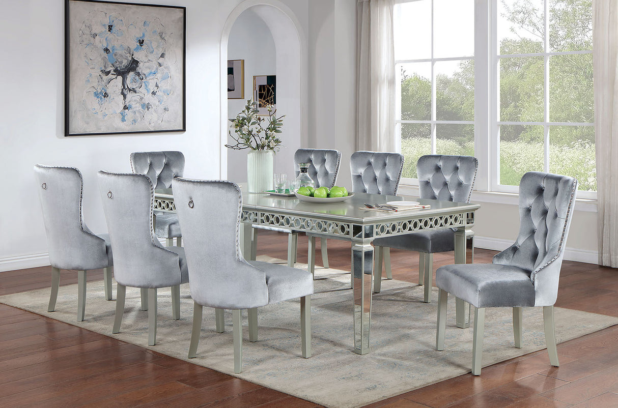 Glam Silver And Dark Gray 9pc Dining Set Table w Leaf Wingback Chairs Acrylic Tufted Dining Room Furniture - sold by Home Elegance USA