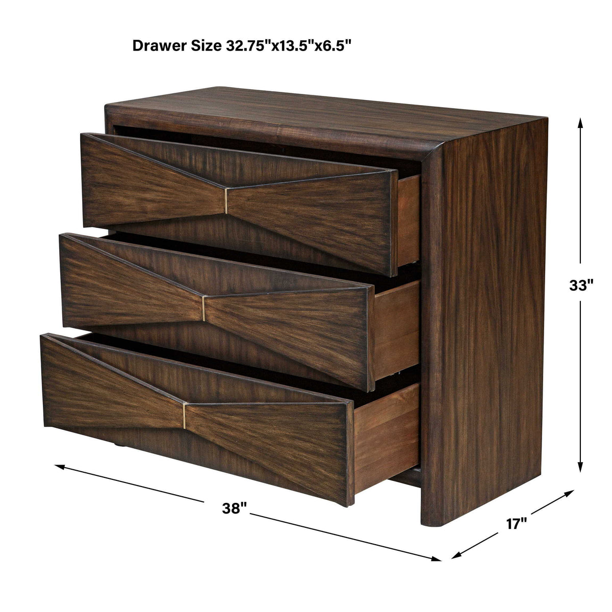 Bowtie 3 Drawer Mid-Century Chest - Dark Brown by Uttermost - View 9