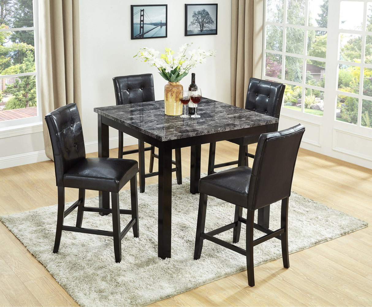 Beautiful Modern Style 5pc Counter Height Dining Room Set Gray Finish Square Table Faux Leather Upholstery Fabric Chairs Wooden Furniture
