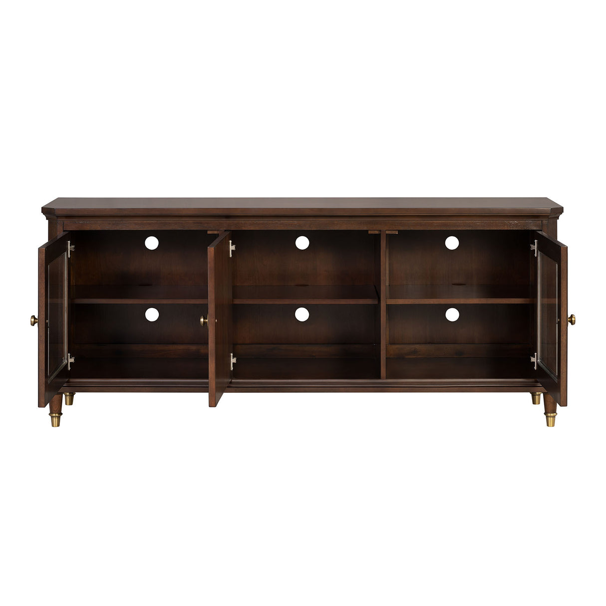 Modern Style TV Stand 3 Drawers Gold Round Knobs And Legs Felt Line Drawers Dark Cherry Finish - sold by Home Elegance USA
