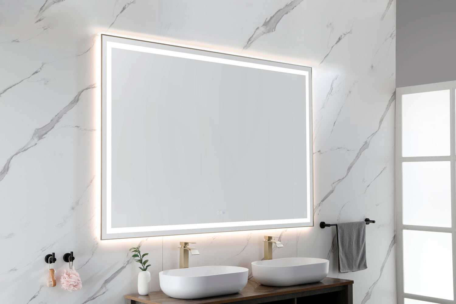 84in. W x 48in. H Oversized Rectangular Black Framed LED Mirror Anti - Fog Dimmable Wall Mount Bathroom Vanity Mirror HD Wall Mirror Kit For Gym And Dance Studio 48X 72Inches With Safety Ba | Home Elegance USA