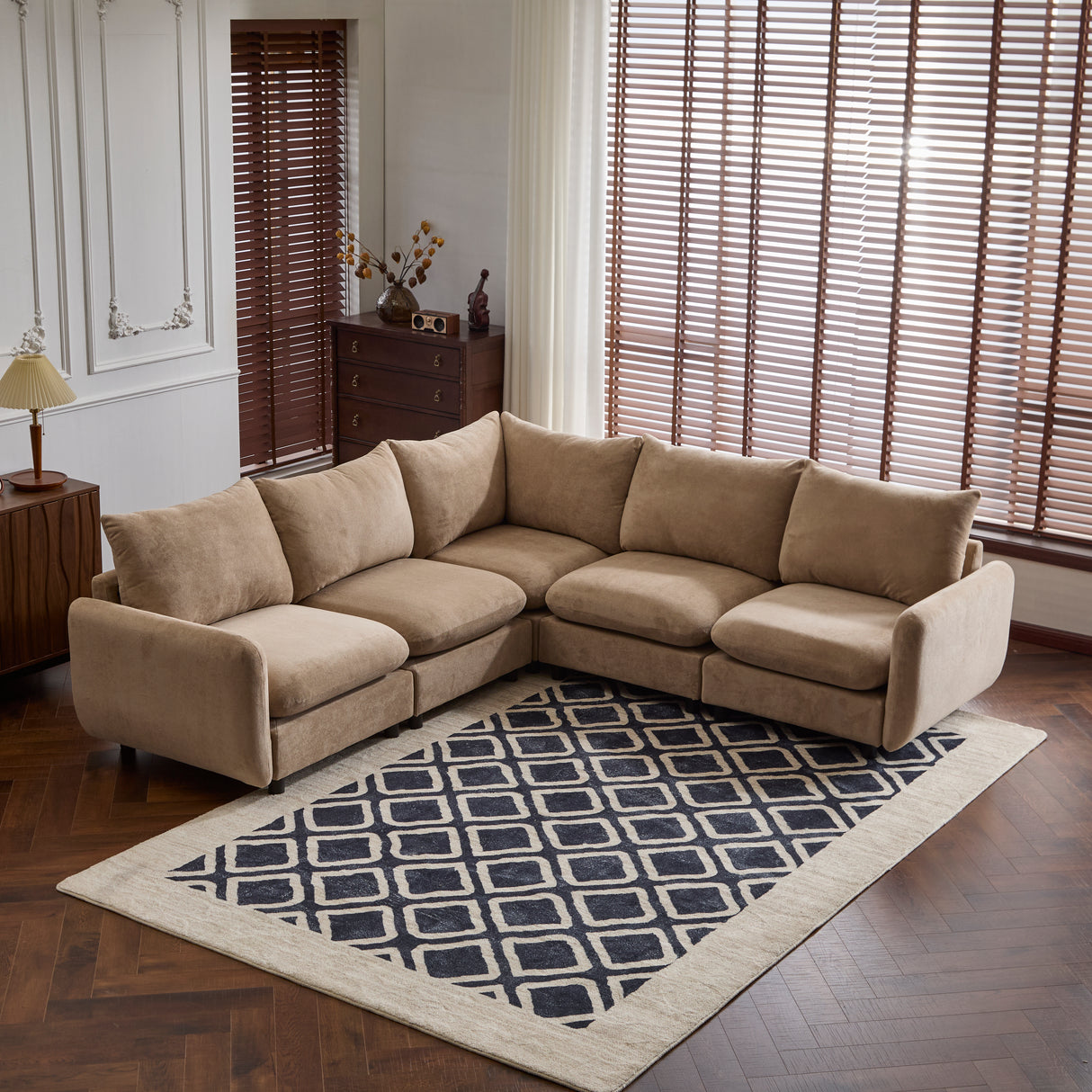 99 in. oversize 5-Piece L Shaped Modular Free Combination Sectional Velvet Sofa Couch for Living Room and Spacious Space, Nomad