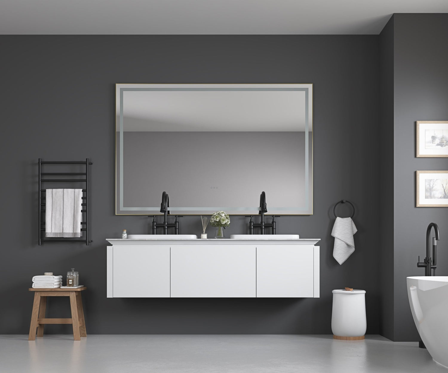 84in. W x 48in. H Oversized Rectangular Black Framed LED Mirror Anti - Fog Dimmable Wall Mount Bathroom Vanity Mirror HD Wall Mirror Kit For Gym And Dance Studio 48X 72Inches With Safety Ba | Home Elegance USA