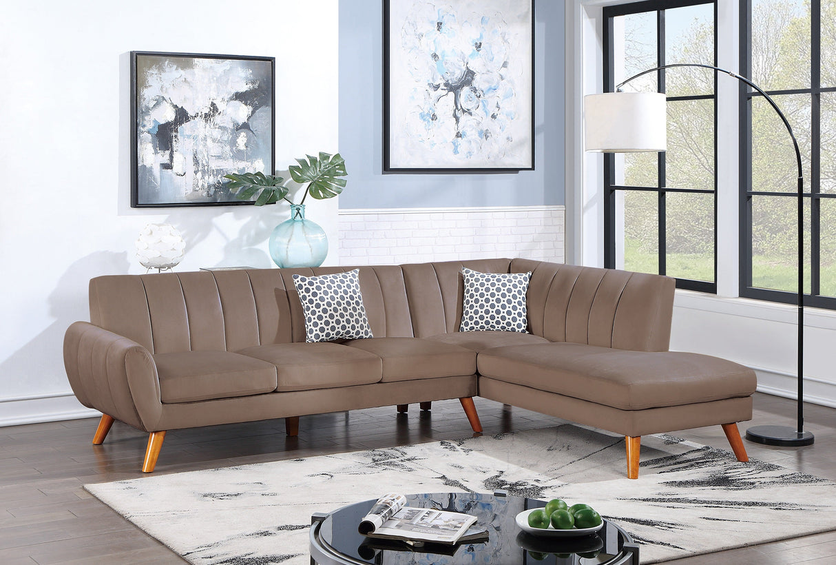 Contemporary 2-Pcs Sectional Set Living Room Furniture Light Brown Velvet Couch Left Facing Sofa, Right Facing Chaise Plush Cushion - sold by Home Elegance USA