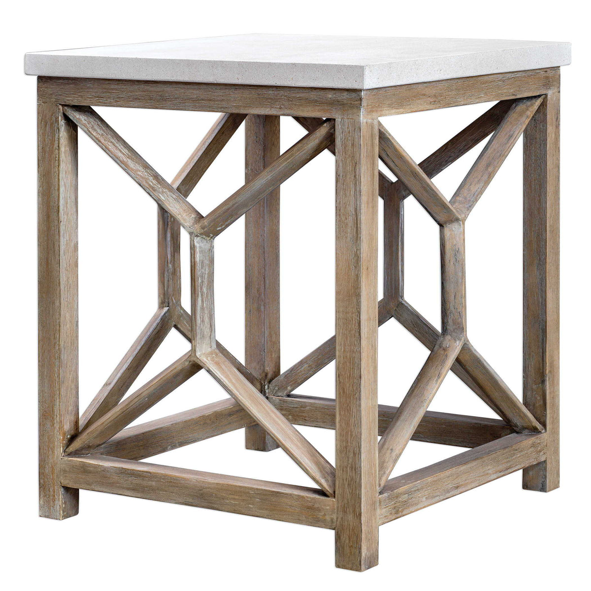 Catali Stone End Table White & Light Brown - White / Light Brown by Uttermost - View 4
