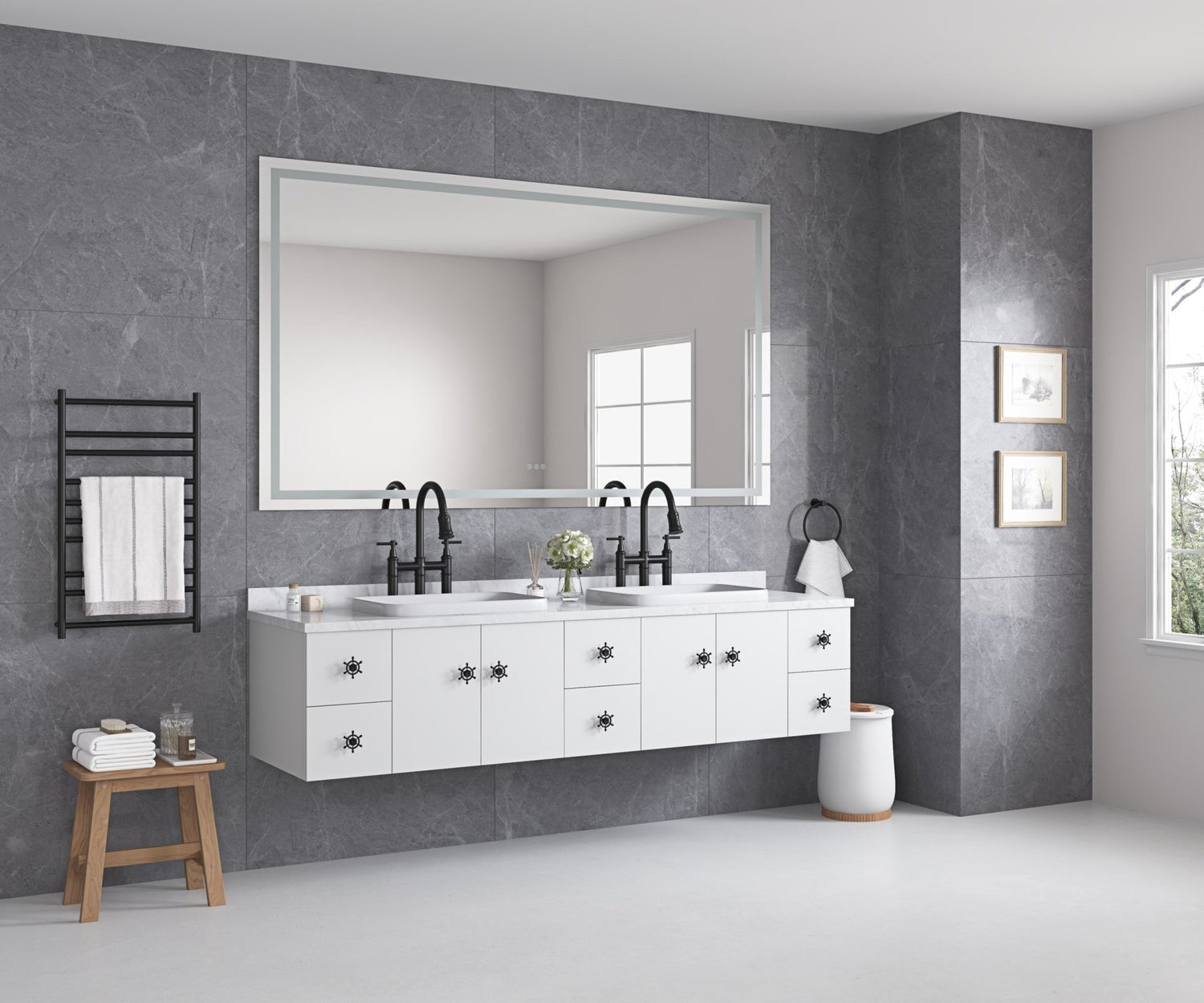 84*48 LED Lighted Bathroom Wall Mounted Mirror with High Lumen+Anti - Fog Separately Control bedroom full - length mirror bathroom led mirror hair salon mirror | Home Elegance USA