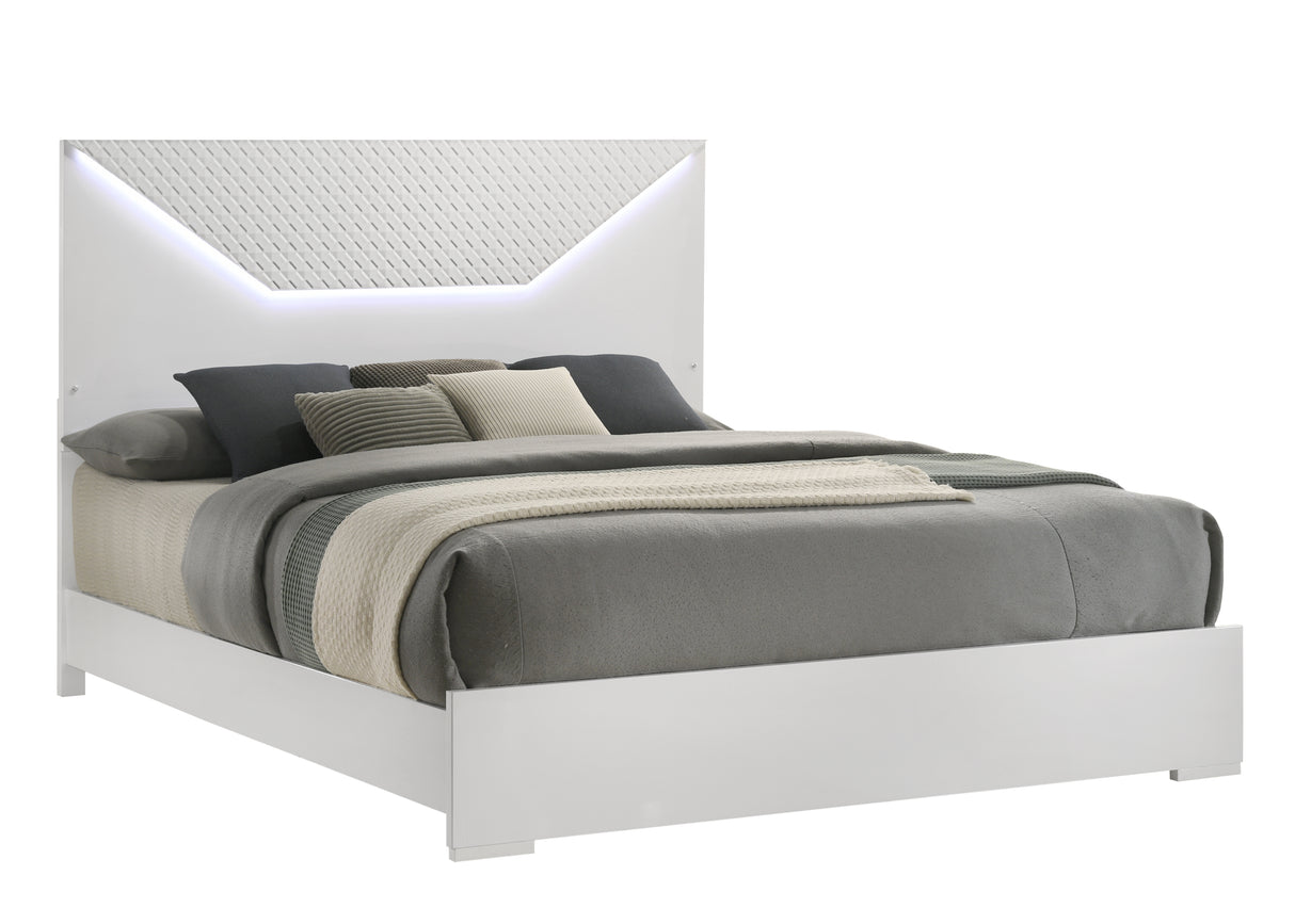 Blanca Modern Style King Bed Made with LED Headboard & Wood in White