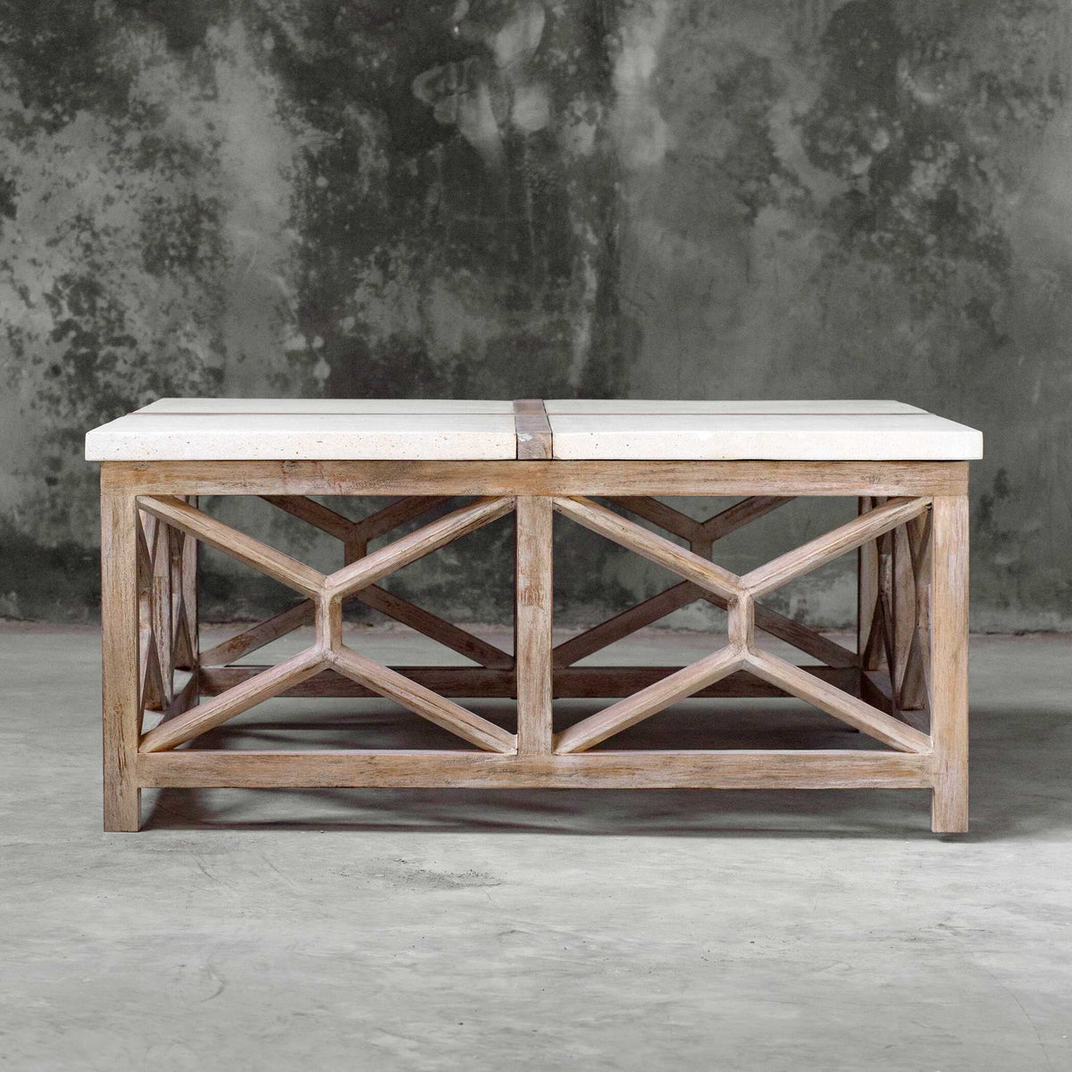 Catali Stone Coffee Table White & Light Brown - White / Light Brown by Uttermost - View 3