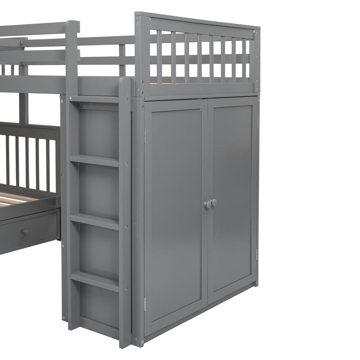Twin-Twin over Full L-Shaped Bunk Bed With 3 Drawers, Portable Desk and Wardrobe, Gray(OLD SKU:LT100542AAE) - sold by Home Elegance USA