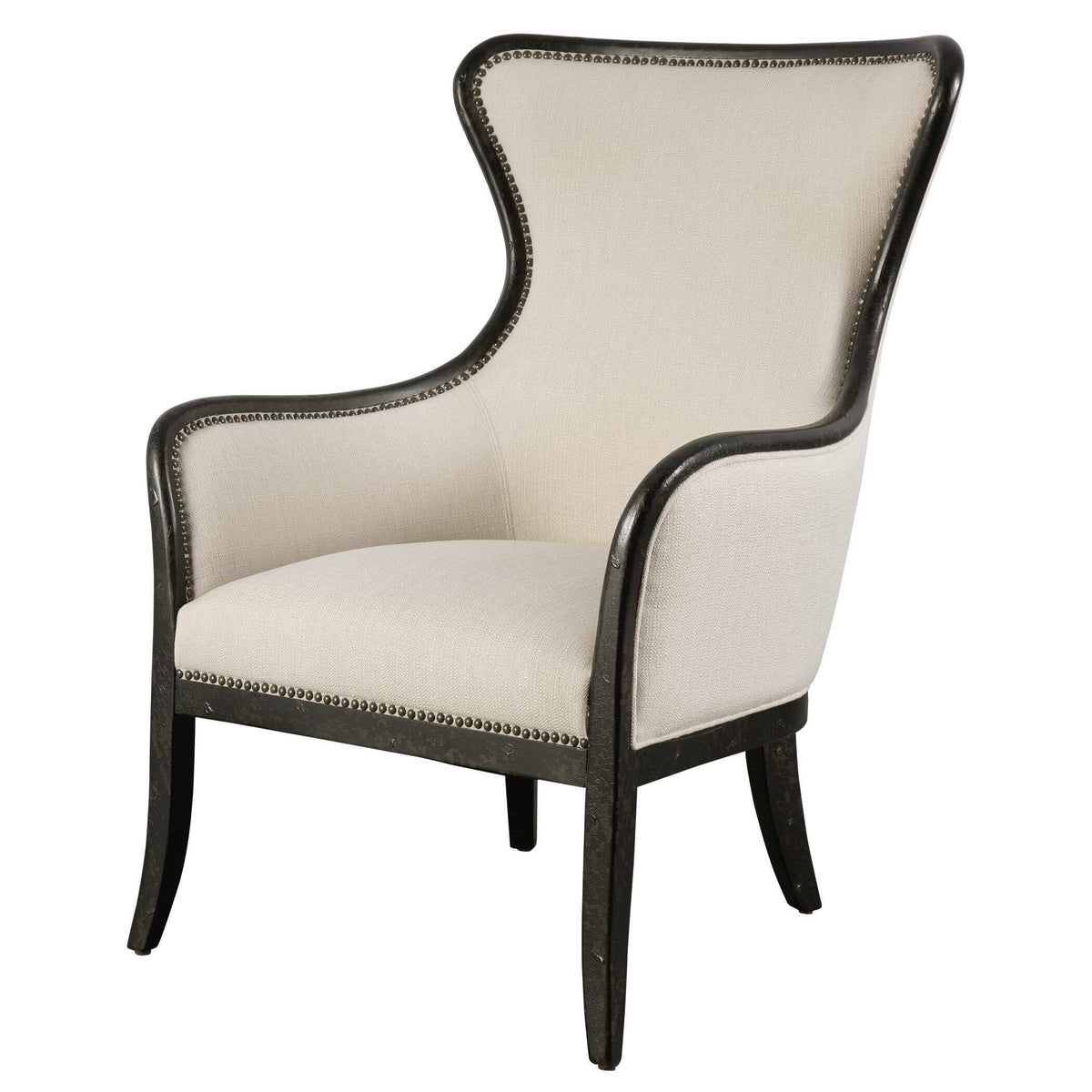 Sandy Wing Back Armchair Beige & Dark Brown - Beige / Dark Brown by Uttermost - View 4
