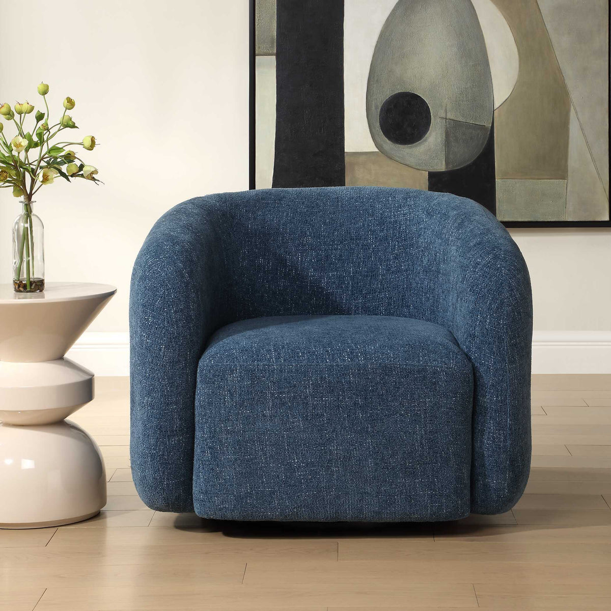 Junie Swivel Barrel Chair - Blue by Uttermost - View 2