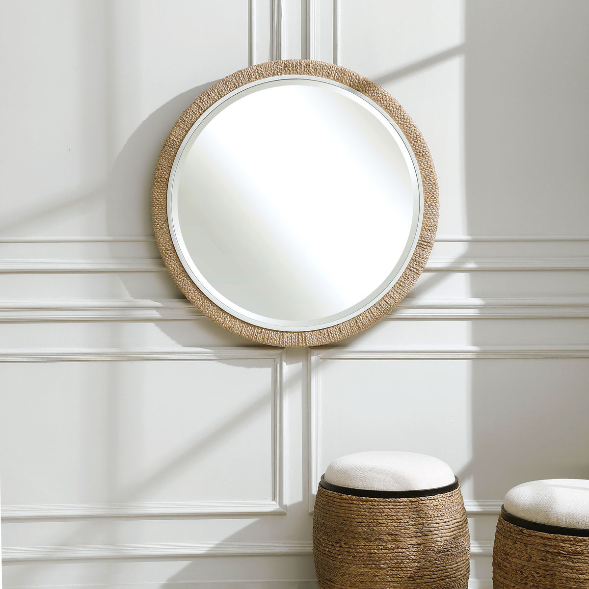 Carbet Round Rope Mirror - Light Brown / White by Uttermost - View 2