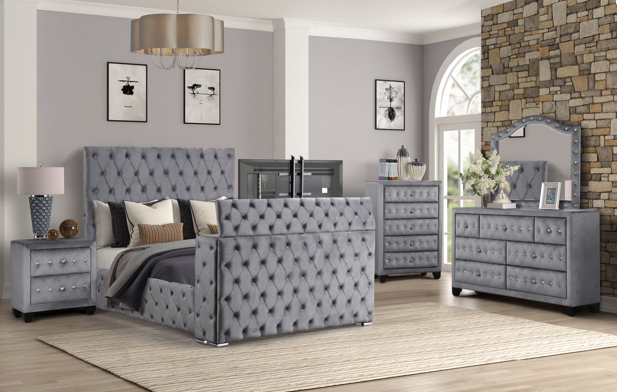 Encore Modern Style Tufted and Upholstered Queen 5PC Bedroom set made with wood in Gray(NJ INVENTORY)