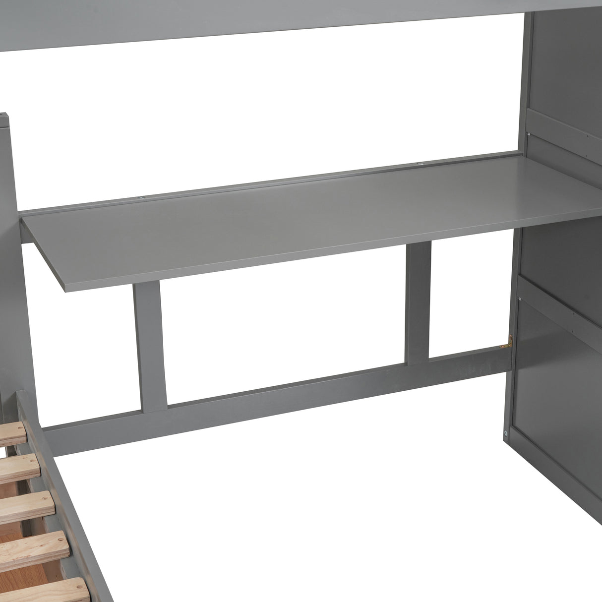 Twin-Twin over Full L-Shaped Bunk Bed With 3 Drawers, Portable Desk and Wardrobe, Gray(OLD SKU:LT100542AAE) - sold by Home Elegance USA