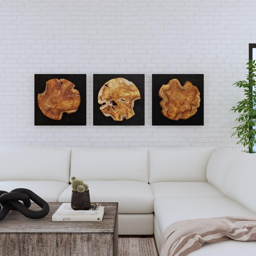 Kolini Teak Wood Wall Decor (Set of 3) - Yellow / Black by Uttermost - View 2