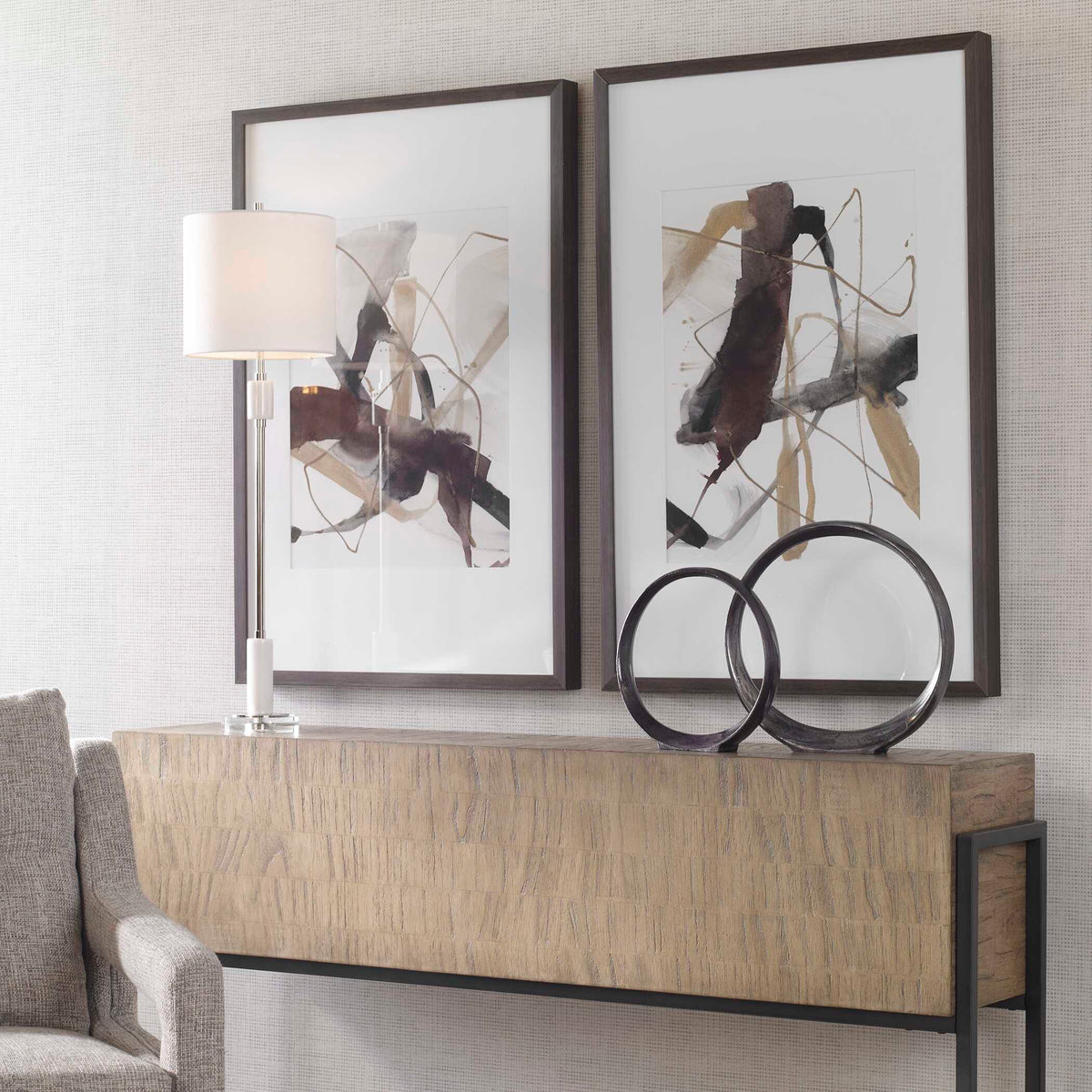 Burgundy Interjection Abstract Prints (Set of 2) - Dark Brown by Uttermost - View 3