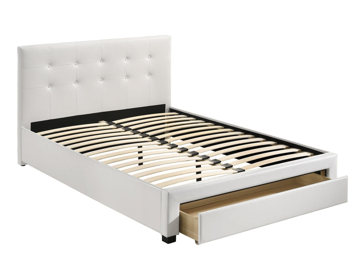 Bedroom Furniture White Storage Under Bed Queen Size bed Faux Leather upholstered | Home Elegance USA