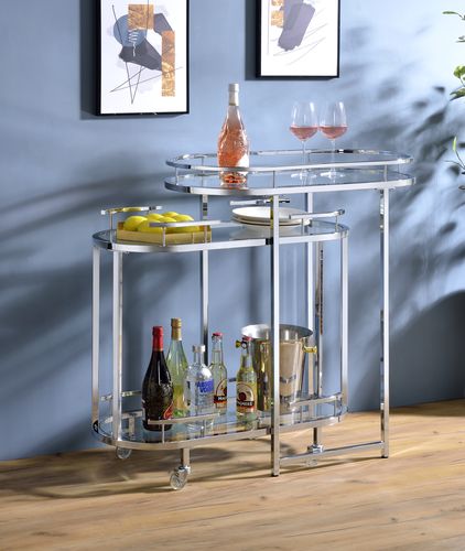 Acme - Piffo Serving Cart Set AC00162 Clear Glass & Chrome Finish