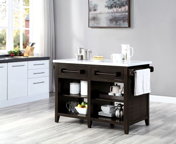 Darwid Kitchen Island AC00306 Marble Top Top & Espresso Finish | Acme | Home Elegance USA