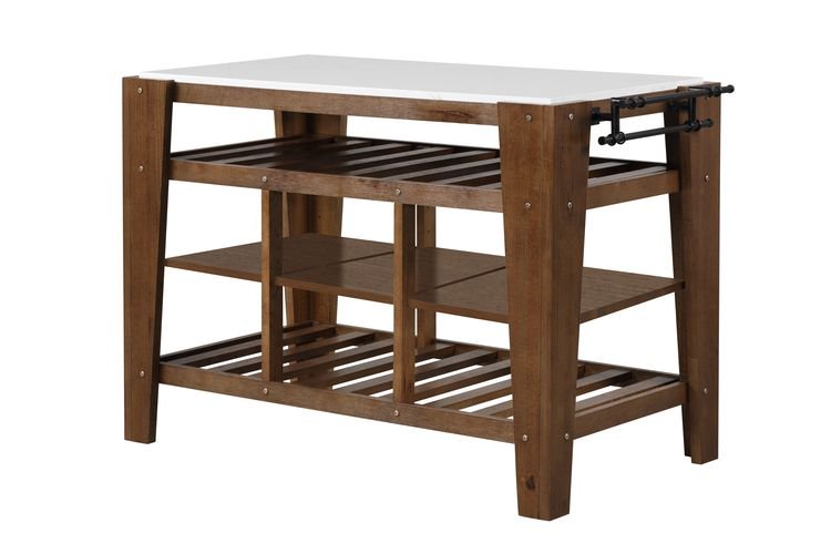 Alaroa Kitchen Island AC00396 Marble Top & Rustic Brown Finish | Acme | Home Elegance USA