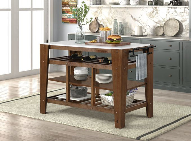 Alaroa Kitchen Island AC00396 Marble Top & Rustic Brown Finish | Acme | Home Elegance USA