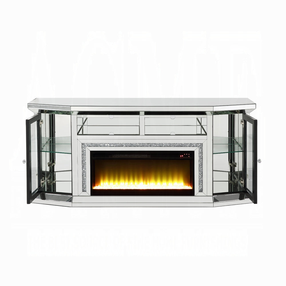 Noralie Tv Stand W/Fireplace & Led AC00517 Mirrored & Faux Diamonds | Acme