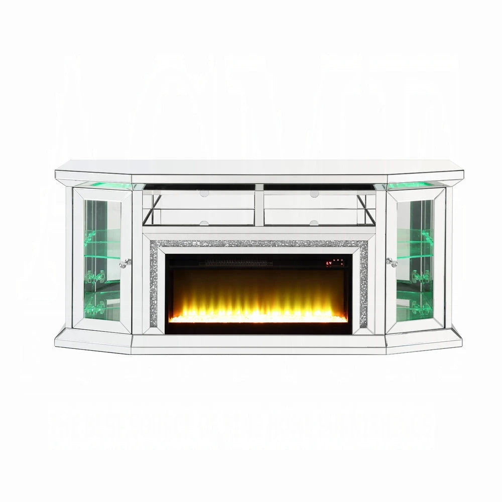 Noralie Tv Stand W/Fireplace & Led AC00517 Mirrored & Faux Diamonds | Acme