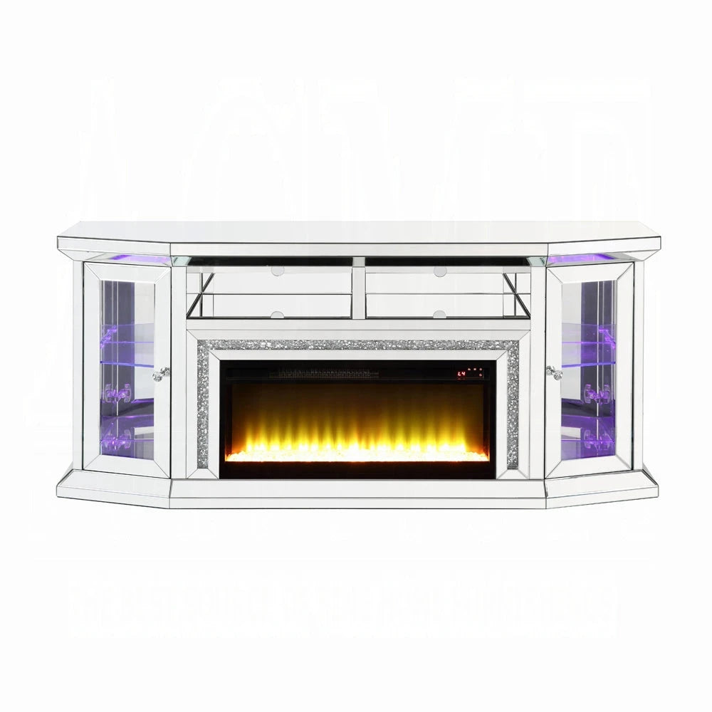 Noralie Tv Stand W/Fireplace & Led AC00517 Mirrored & Faux Diamonds | Acme