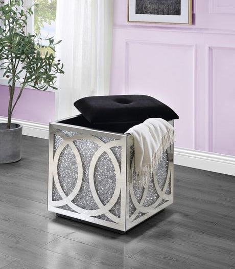 Acme - Noralie Ottoman W/Storage AC00529 Mirrored & Faux Diamonds